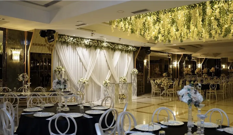 Floral ceiling stage and tables