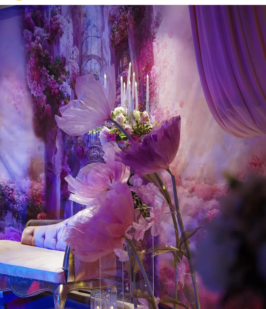 Floral décor in purple light